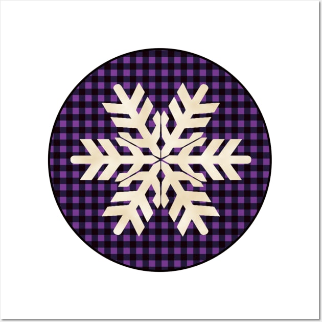 Snowflake silhouette over a black and violet tile pattern Wall Art by AtelierRillian